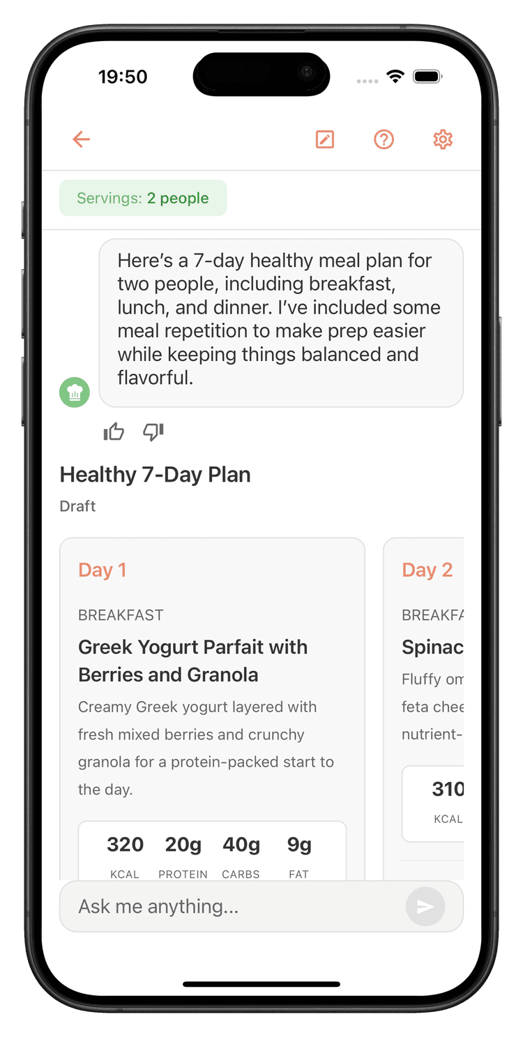 FoodiePrep AI weekly meal planner on iPhone